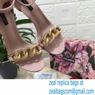 Dolce  &  Gabbana Heel 10.5cm Leather Chain Sandals Light Pink with Baroque D & G Heel 2021